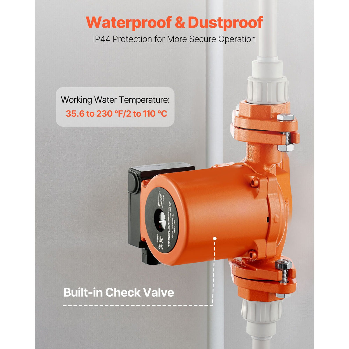F-0011-BF4-J Cast Iron Circulator Pump, 33 GPM, AC 120V 33 ft Hot Water Recirculating Circulation Pump, 1-1/4 in Flange Connection, 3-Speed Adjustment, Quiet Operation, for Home Heating System