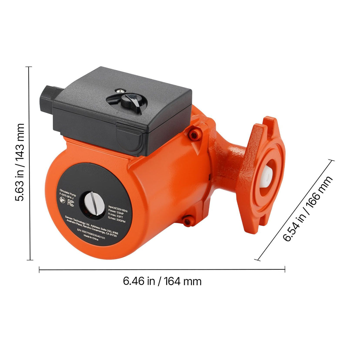 F-0011-BF4-J Cast Iron Circulator Pump, 33 GPM, AC 120V 33 ft Hot Water Recirculating Circulation Pump, 1-1/4 in Flange Connection, 3-Speed Adjustment, Quiet Operation, for Home Heating System