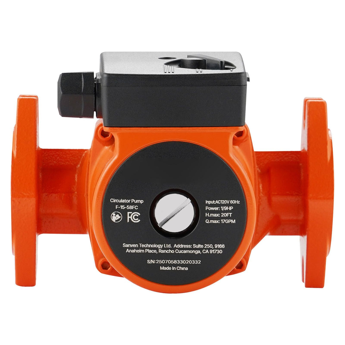 F-15-58FC Cast Iron Circulator Pump, 17 GPM, AC 120V 20 ft Hot Water Recirculating Circulation Pump, 1-Inch Flange Connection, 3-Speed Adjustment, Quiet Operation, for Home Water Heating System