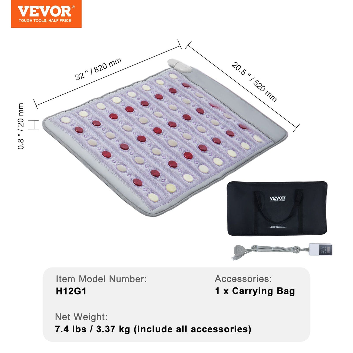 Far Infrared Heating Pad, Amethyst Heating Pad with Jade & Tourmaline Stones, 660nm Photon Light & Negative Ions, 103-159 F Hot Gemstones Mat with 0-12 Hours Timer for Pain Relief (32" x 20")