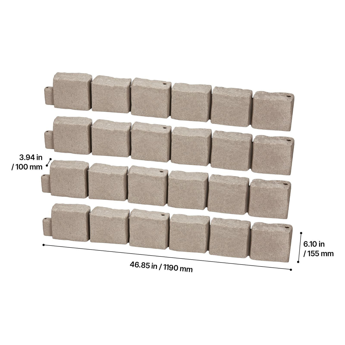 Faux Stone Landscape Edging 46.8 x 3.9 in Realistic Lawn Edging, Flexible Brick-Sized Garden Edging Border with Anchoring Spikes, Fade-Resistant Yard Edging for Driveways Walkway Beige