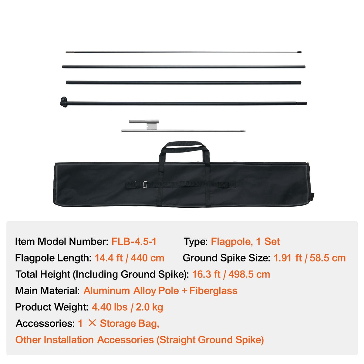 Feather Flag Pole Kit, Swooper Flag Pole Set 16.3 ft, Sign Flag Poles for Business Advertising Flags Outdoor, with A Ground Stake and Carrying Bag (Flag Not Included)