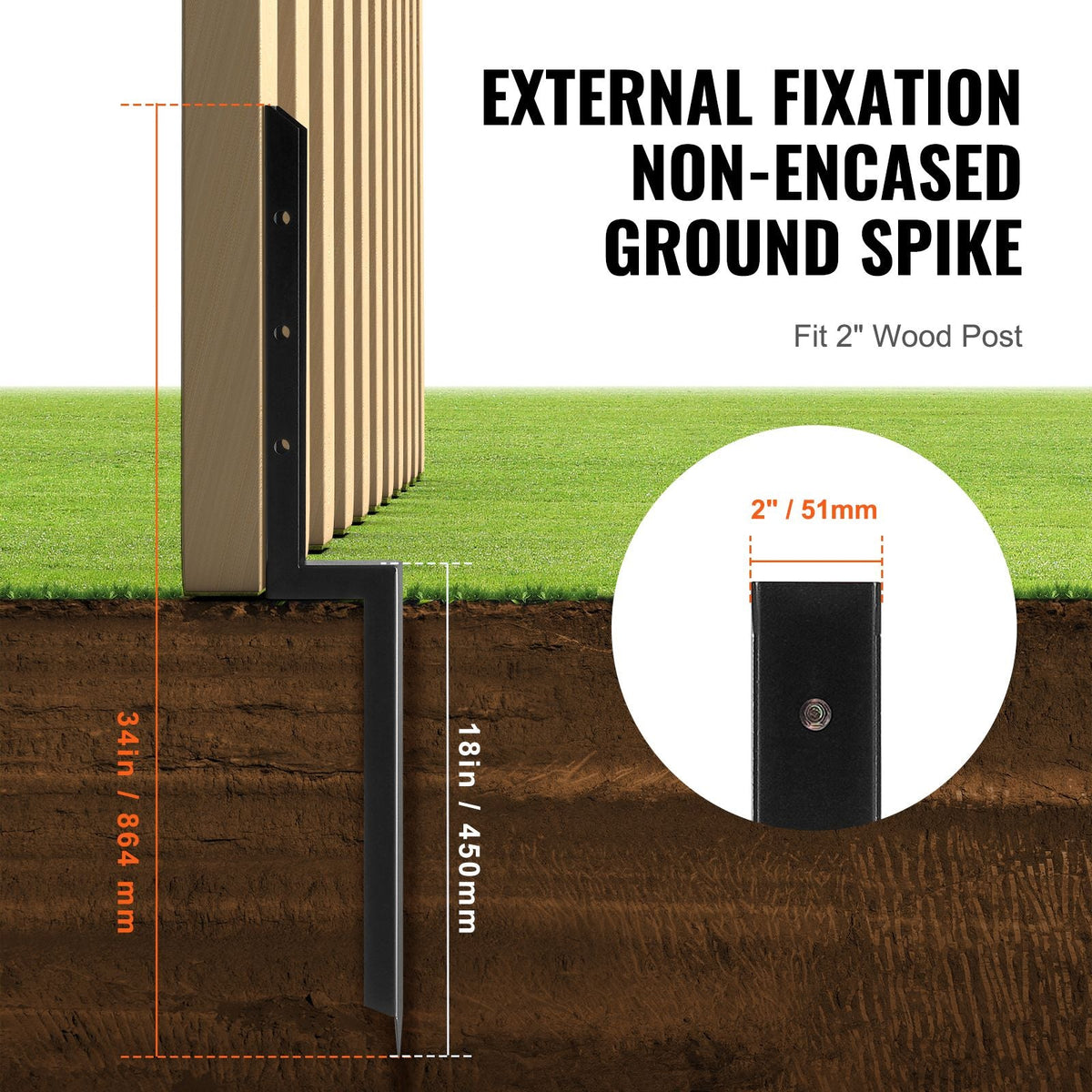 Fence Post Anchor Repair Kit, 2 Pack Inner Diameter 2 x2 Inches Heavy Duty Steel Fence Post Support Stakes, Anchor Ground Spike for Repair Tilted, Broken Wood Fence Post