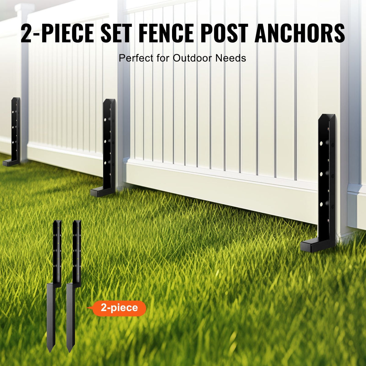 Fence Post Anchor Repair Kit, 2 Pack Inner Diameter 2 x2 Inches Heavy Duty Steel Fence Post Support Stakes, Anchor Ground Spike for Repair Tilted, Broken Wood Fence Post