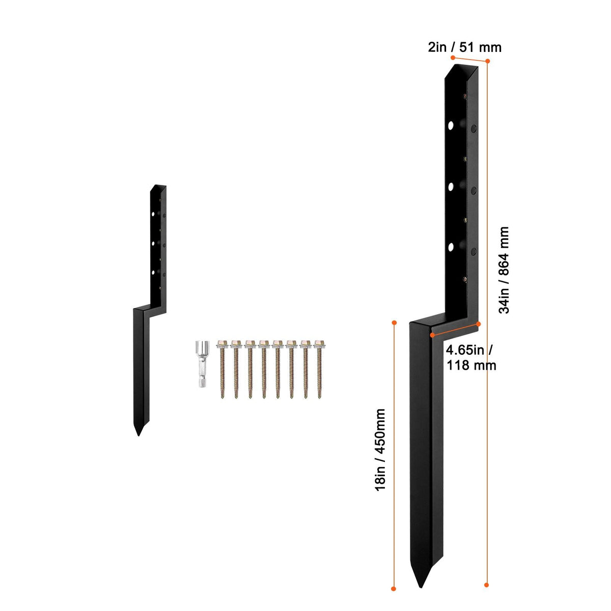 Fence Post Anchor Repair Kit, 2 Pack Inner Diameter 2 x2 Inches Heavy Duty Steel Fence Post Support Stakes, Anchor Ground Spike for Repair Tilted, Broken Wood Fence Post