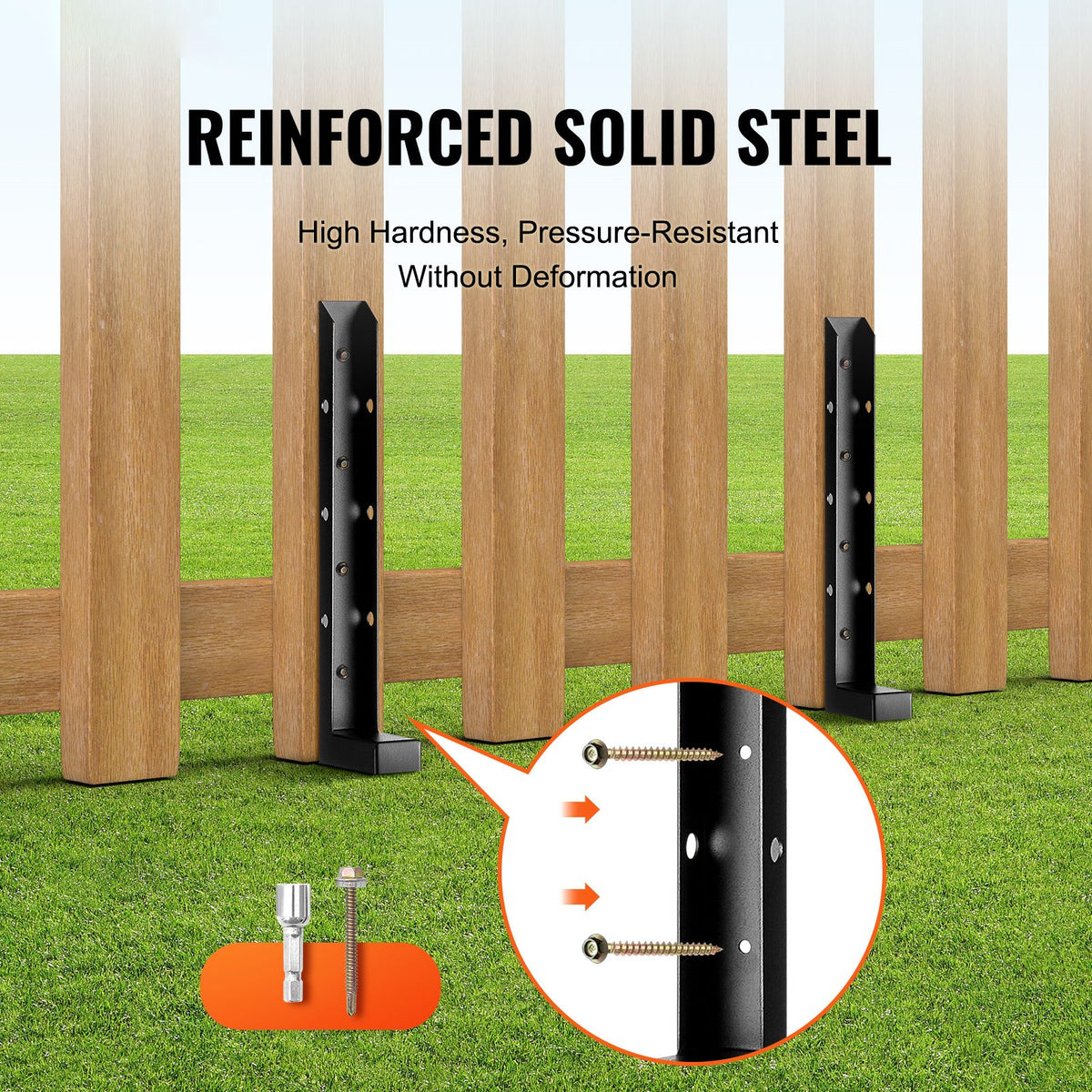 Fence Post Anchor Repair Kit, 2 Pack Inner Diameter 2 x2 Inches Heavy Duty Steel Fence Post Support Stakes, Anchor Ground Spike for Repair Tilted, Broken Wood Fence Post