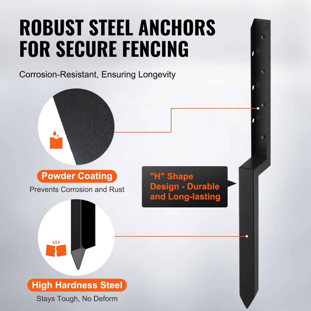 Fence Post Anchor Repair Kit, 2 Pack Inner Diameter 2 x2 Inches Heavy Duty Steel Fence Post Support Stakes, Anchor Ground Spike for Repair Tilted, Broken Wood Fence Post