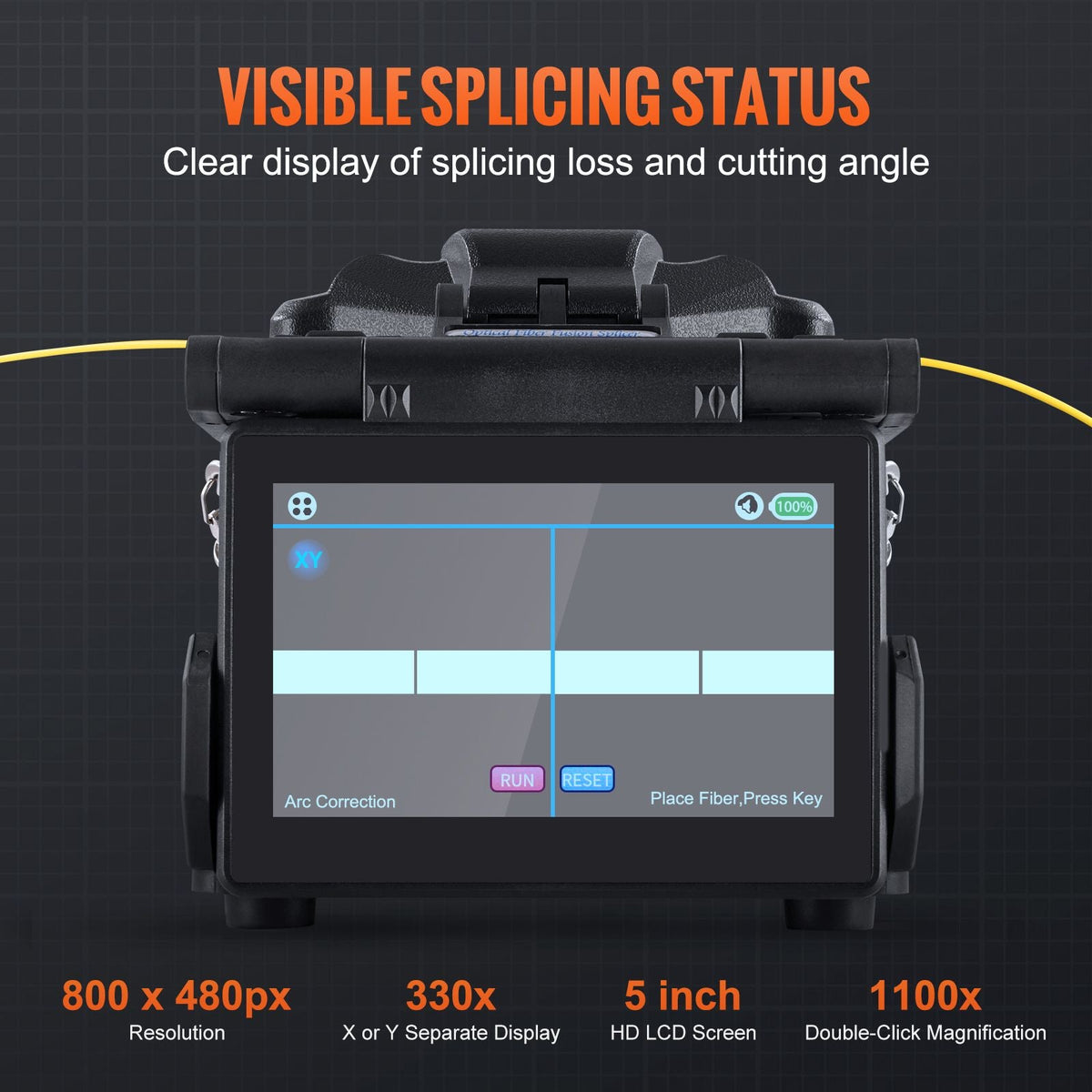 Fiber Fusion Splicer 6-Motor, Core Alignment Fiber Optic Splicer 6s Splicing & 13s Heating, Fiber Splicer Machine with 5" LCD Screen, 3 in 1 Fiber Holder, 7800mAh Battery for SM MM DS NZDS Fiber