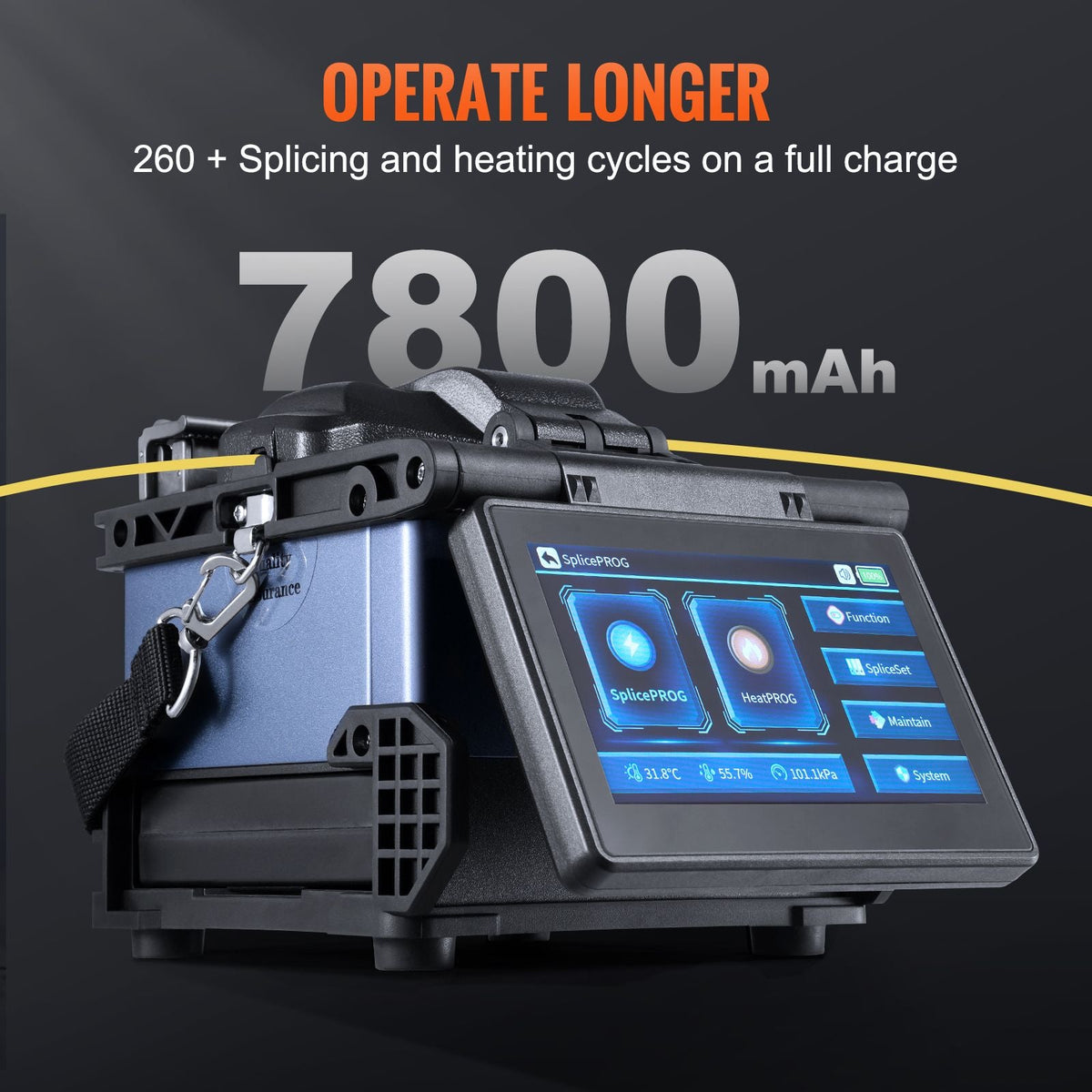Fiber Fusion Splicer 6-Motor, Core Alignment Fiber Optic Splicer 6s Splicing & 13s Heating, Fiber Splicer Machine with 5" LCD Screen, 3 in 1 Fiber Holder, 7800mAh Battery for SM MM DS NZDS Fiber
