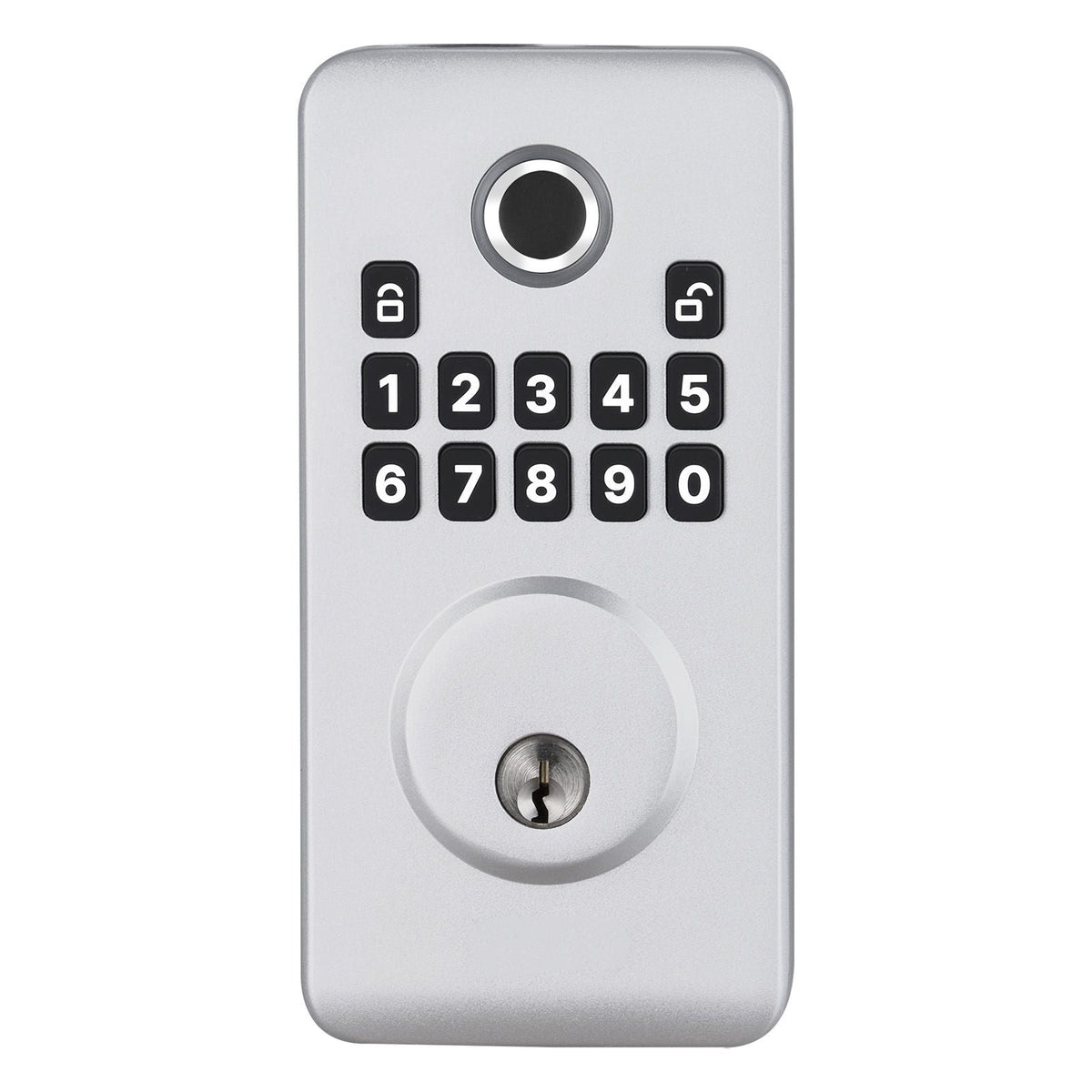 Fingerprint Door Lock Set, Electronic Biometric Deadbolt Keyless Entry Door Lock with Handle, Pioneering Easy-Grip Design, Auto Locking, One-Time Code, Anti-Peeking Password, for Home, Silver