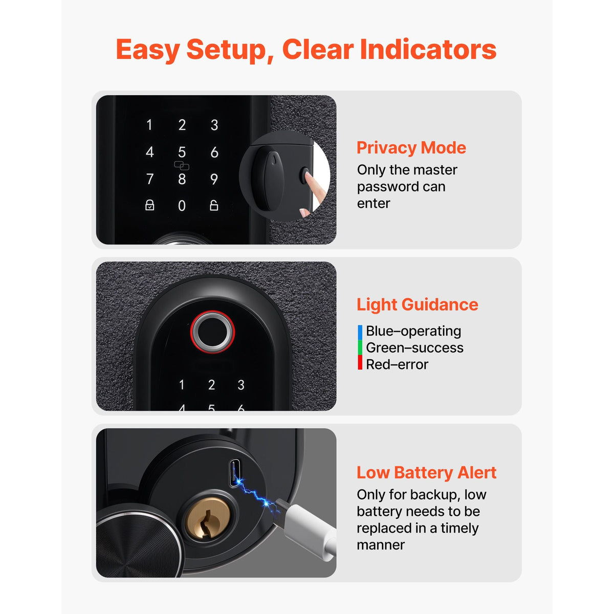 Fingerprint Door Lock Set, Electronic Biometric Deadbolt Keyless Entry Door Lock with Handle, Touchscreen, Auto Locking, One-Time Code, Anti-Peeking Password, IC Cards, for Home, Matte Black