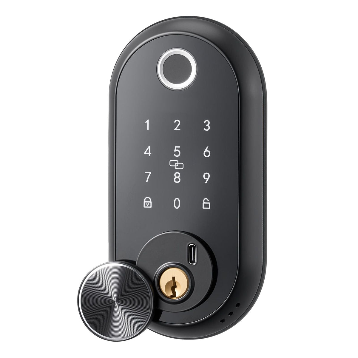 Fingerprint Door Lock Set, Electronic Biometric Deadbolt Keyless Entry Door Lock with Handle, Touchscreen, Auto Locking, One-Time Code, Anti-Peeking Password, IC Cards, for Home, Matte Black