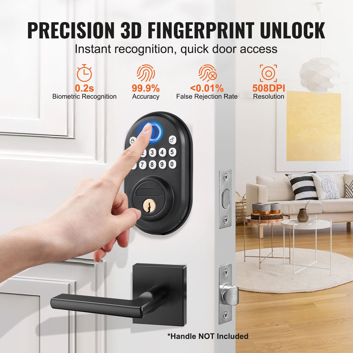 Fingerprint Door Lock, with Fingerprint/Keypad Code/Key, One-Time and Anti-Peeking Password, Silent Mode, Constant Unlock Mode, Aluminum Alloy Panel, Electronic Keypad Deadbolt for Entry Doors