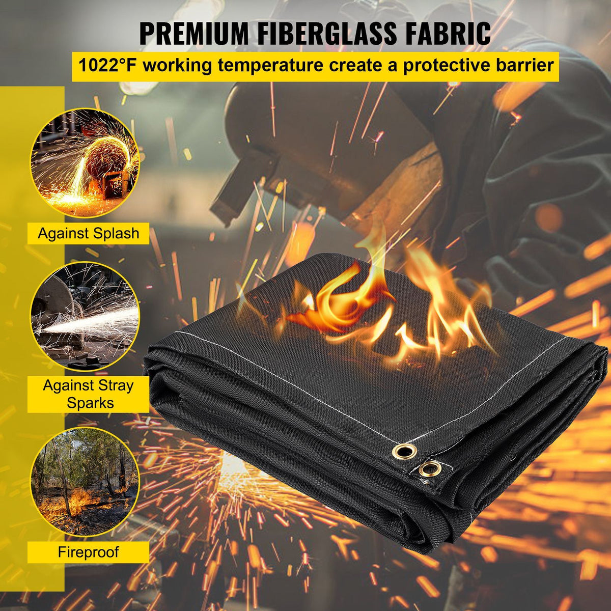 Fire Blankets, 2 Pack Welding Blankets, 8\' x 10\' Fire Suppression Blanket, 1022 Fahrenheit Flame Retardant Blanket, Fiberglass Fire Retardant Blanket with 12 Brass Gromme
