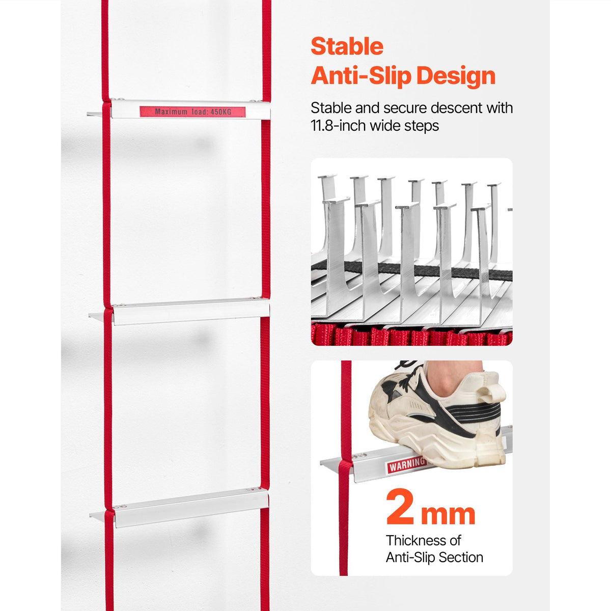 Fire Escape Ladder, 3-Story 25FT Retractable Emergency Fire Ladder, Lightweight Aluminum Alloy Safety Escape Ladders with Sturdy Polyester Strap, Anti-Slip Rung & Wide Steps, 1000LBS Max Loading