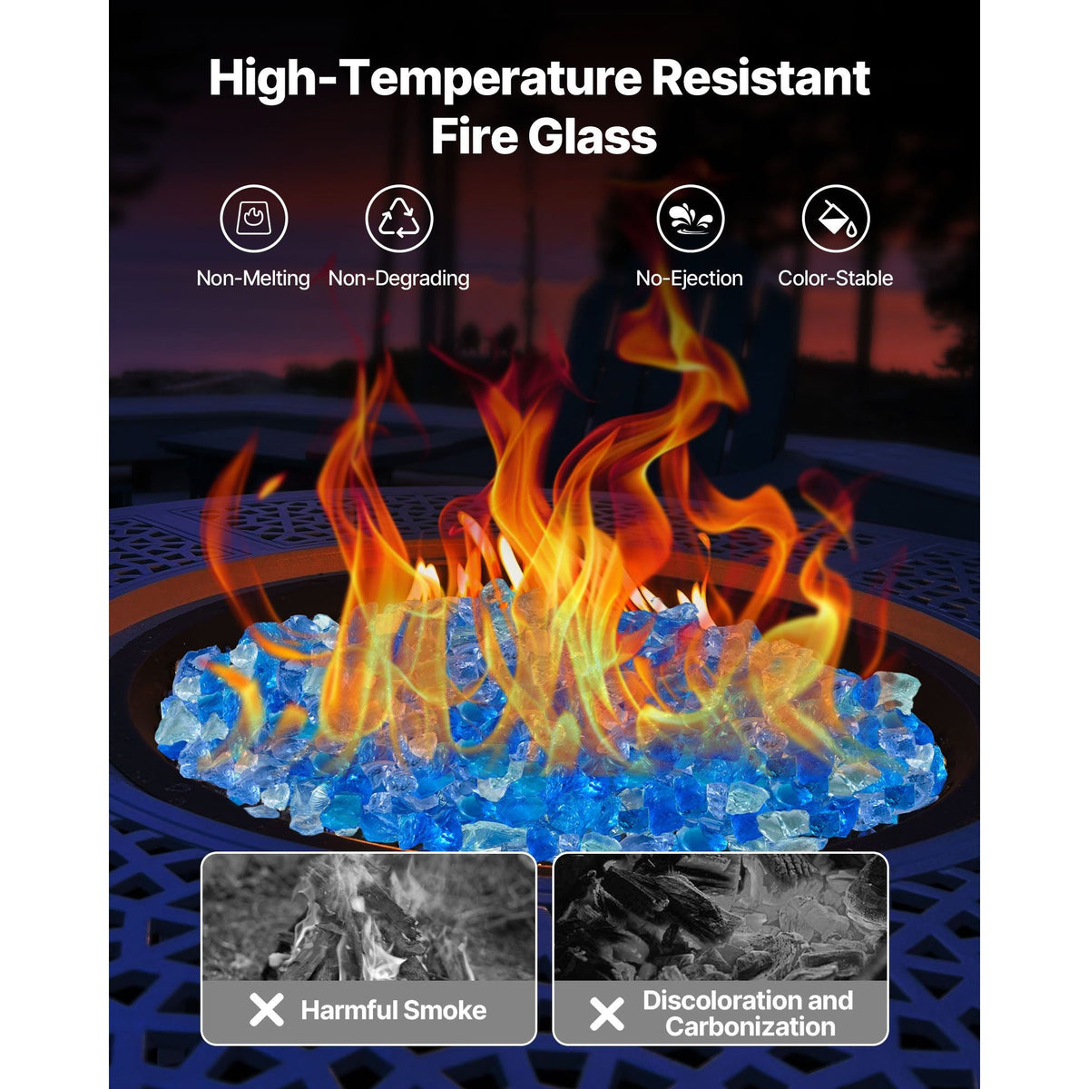 Fire Glass, 10 LBS / 4.5 KG Fireplace Rocks, 3/4-Inch / 19.05 mm Reflective Firepit Glass Rock, High Luster Stone Landscaping for Fire Pit Table, Aqua Blue + Caribbean Blue + Aqua Green