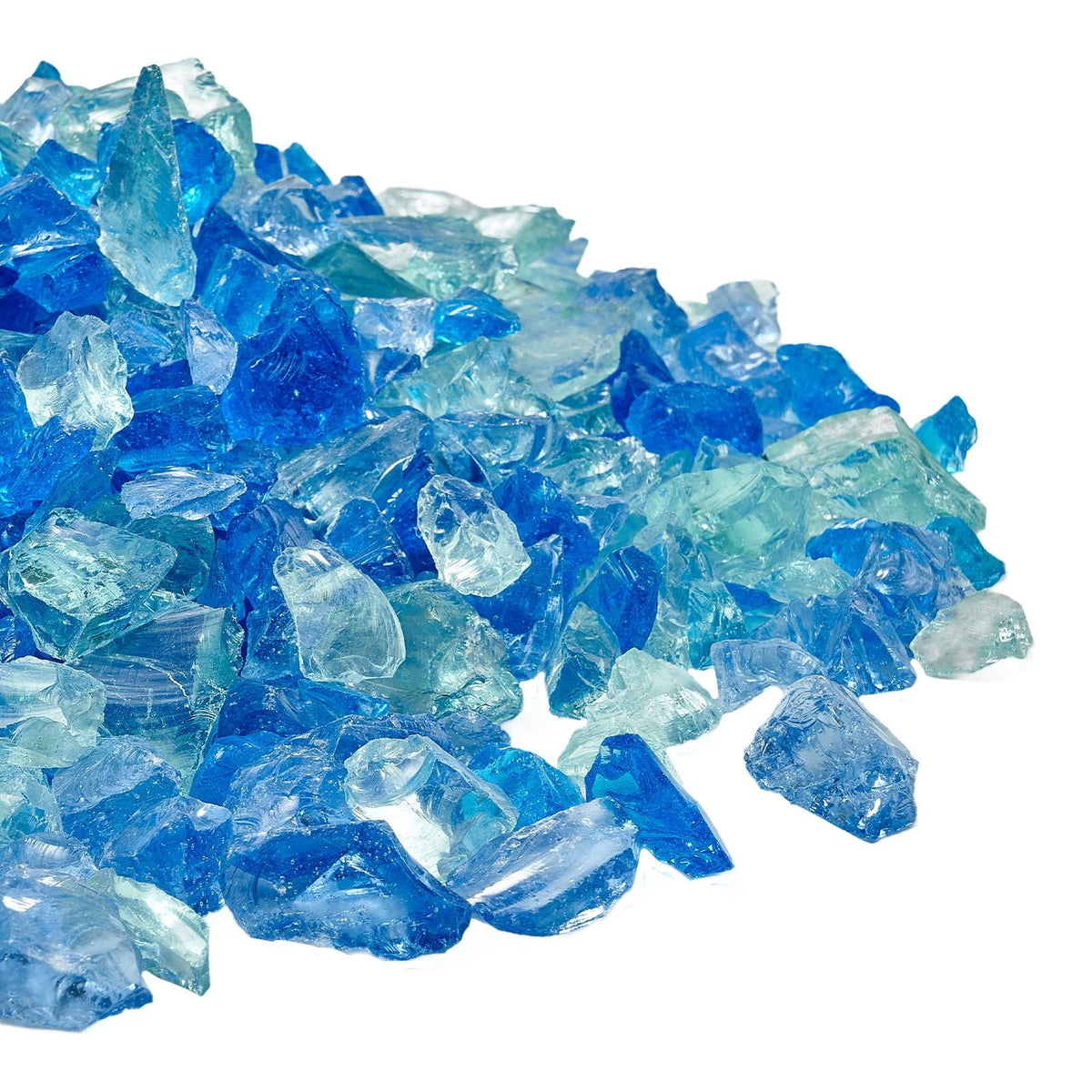 Fire Glass, 10 LBS / 4.5 KG Fireplace Rocks, 3/4-Inch / 19.05 mm Reflective Firepit Glass Rock, High Luster Stone Landscaping for Fire Pit Table, Aqua Blue + Caribbean Blue + Aqua Green