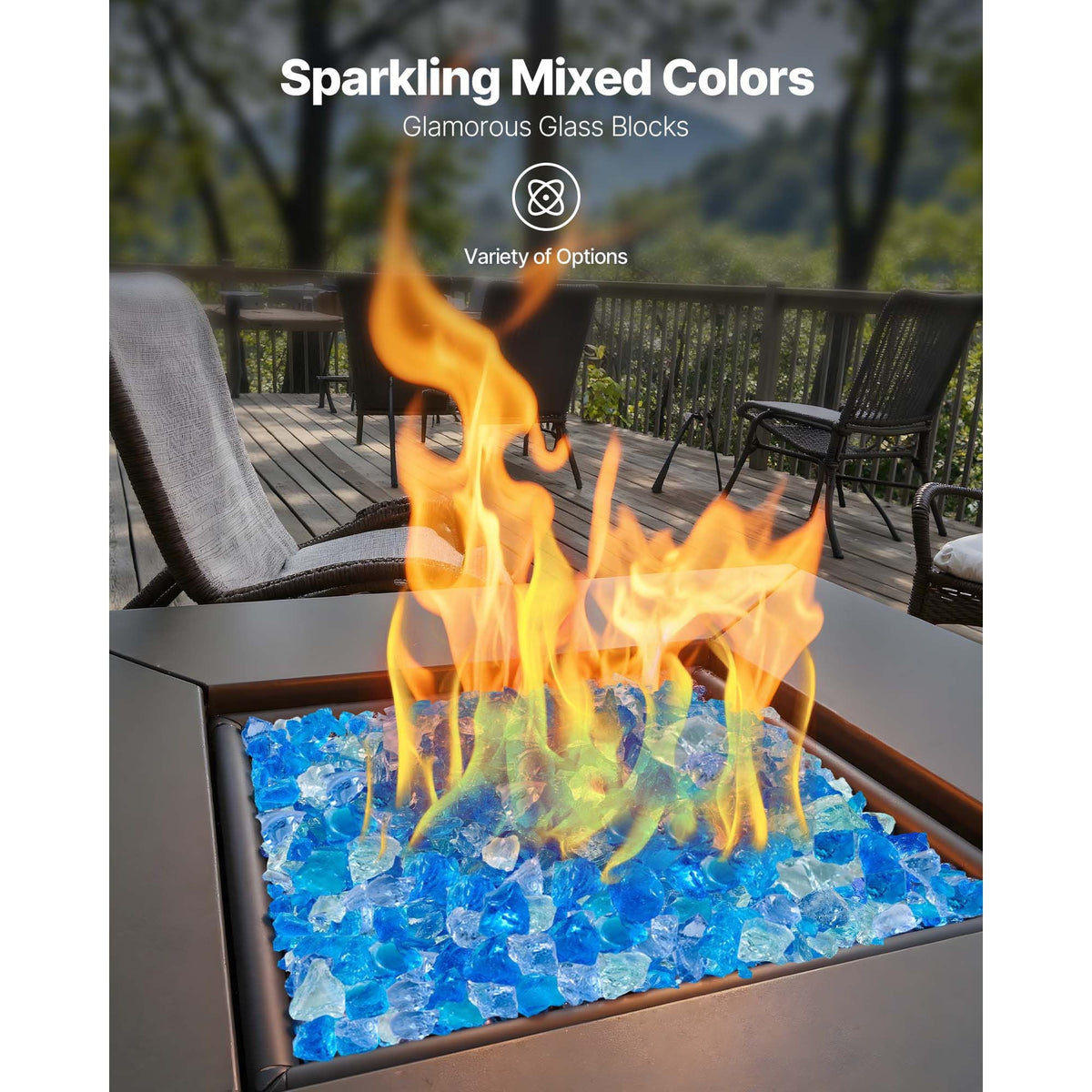 Fire Glass, 10 LBS / 4.5 KG Fireplace Rocks, 3/4-Inch / 19.05 mm Reflective Firepit Glass Rock, High Luster Stone Landscaping for Fire Pit Table, Aqua Blue + Caribbean Blue + Aqua Green
