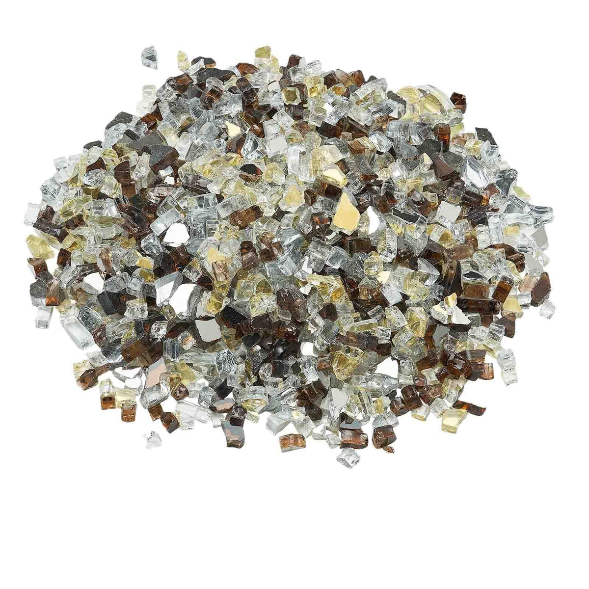 Fire Glass, 10 LBS / 4.5 KG High-Temperature Resistant Fireplace Rocks, 1/2-Inch / 12.7 mm Reflective Firepit Glass Rock, High Luster Stone Landscaping for Fire Pit Table, Copper + Clear + Gold
