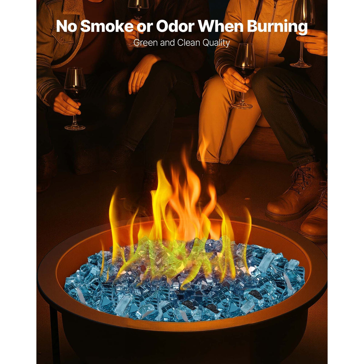 Fire Glass, 10 LBS / 4.5 KG High-Temperature Resistant Fireplace Rocks, 1/2-Inch / 12.7 mm Reflective & Smokeless Firepit Glass Rock, High Luster Stone Landscaping for Fire Pit Table, Aqua Blue
