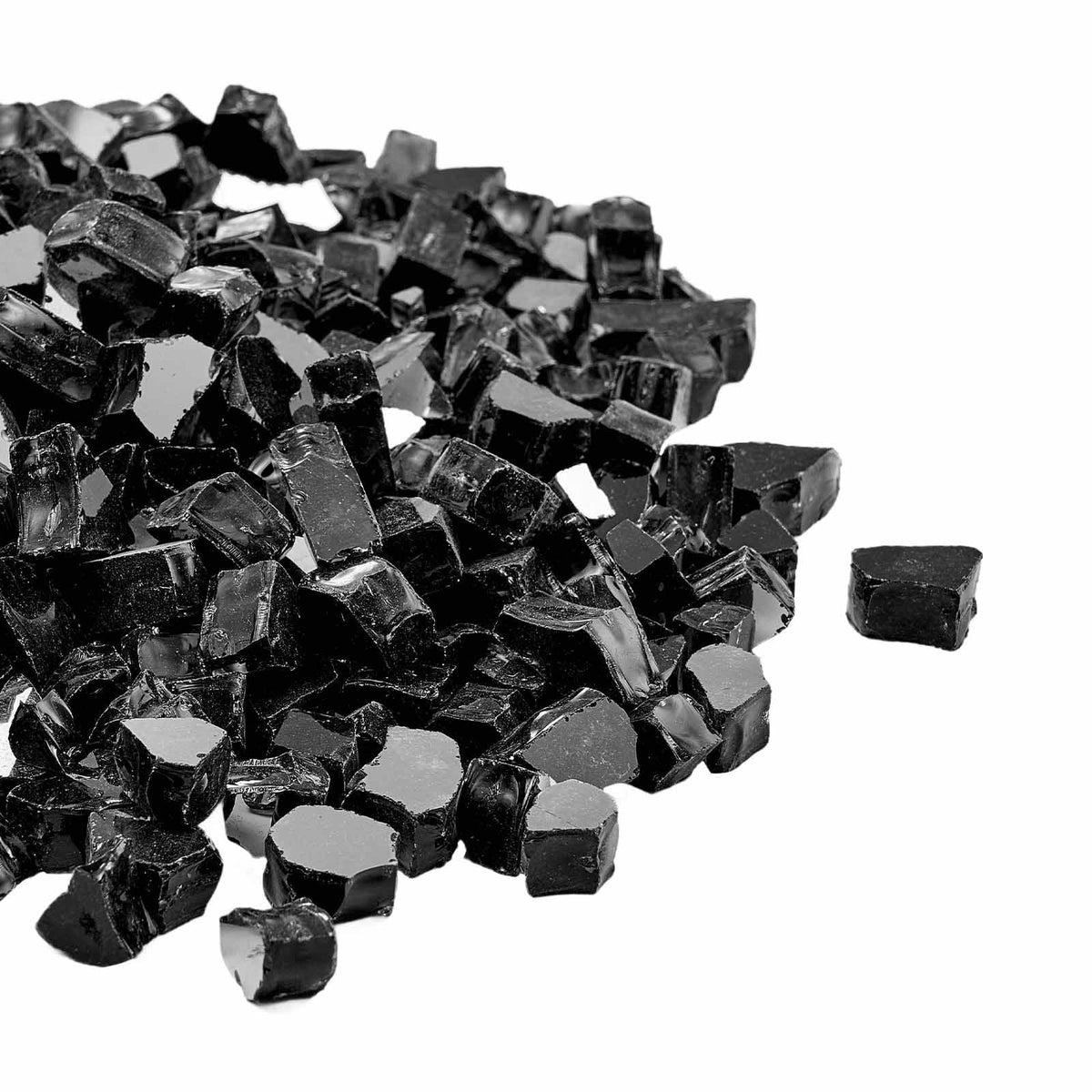 Fire Glass, 10 LBS / 4.5 KG High-Temperature Resistant Fireplace Rocks, 1/2-Inch / 12.7 mm Reflective & Smokeless Firepit Glass Rock, High Luster Stone Landscaping for Fire Pit Table, Black