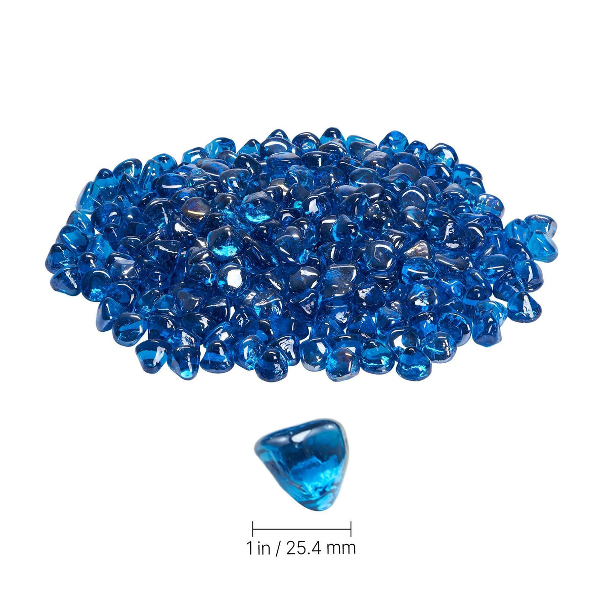 Fire Glass, 10LBS / 4.5KG High-Temperature Resistant Fireplace Rocks, 1 Inch / 25.4 mm Reflective Firepit Glass Diamond Beads, High Luster Stone Landscaping for Fire Pit Table, Caribbean Blue