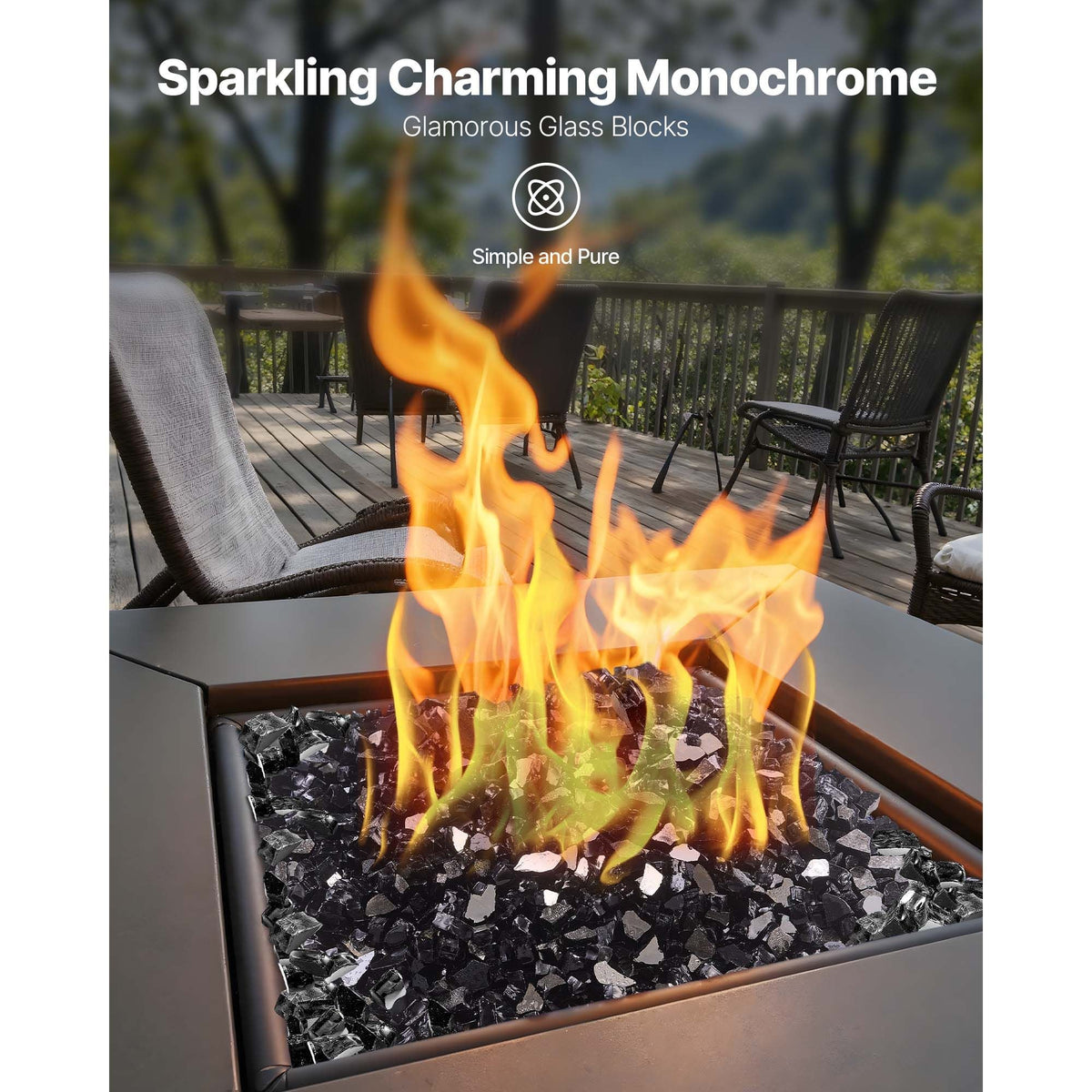 Fire Glass, 20 LBS / 9.0 KG High-Temperature Resistant Fireplace Rocks, 1/2-Inch / 12.7 mm Reflective & Smokeless Firepit Glass Rock, High Luster Stone Landscaping for Fire Pit Table, Black
