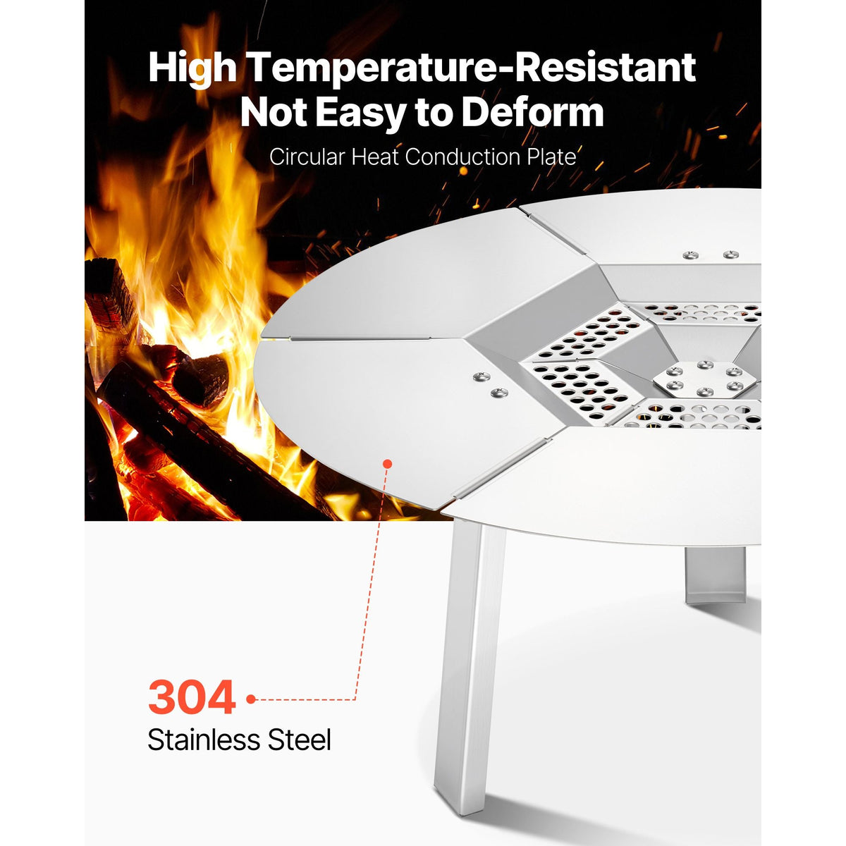 Fire Pit Heat Deflector for Solo Stove Ranger, 20 inch Round for Wood Burning Fire Pit, 304 Stainless Steel Heat Diffuser, Detachable Burner Cover Camping Accessories