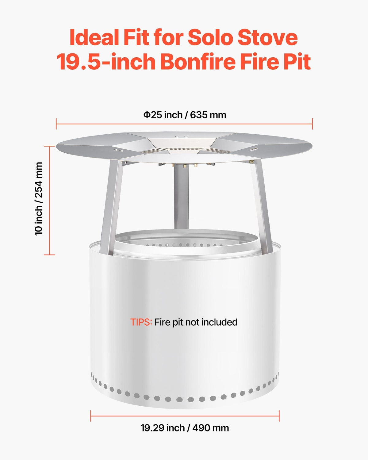 Fire Pit Heat Deflector for Solo Stove Yukon 25 in Bonfire Stainless Steel