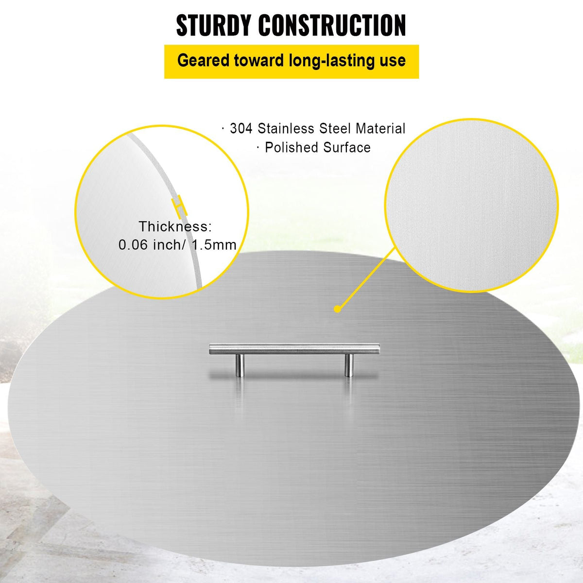 Fire Pit Lid Round 20 Inch Fire Pit Ring Lid 1.5 mm Thick 304 Stainless Steel Fire Pit Burner Cover for Round Patio Fire Pit