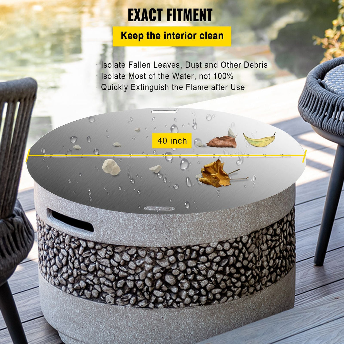 Fire Pit Lid Round 40 Inch Foldable Fire Pit Ring Snuff Cover 430 Stainless Steel Fire Pit Spark Screen Cover 3mm Thickness