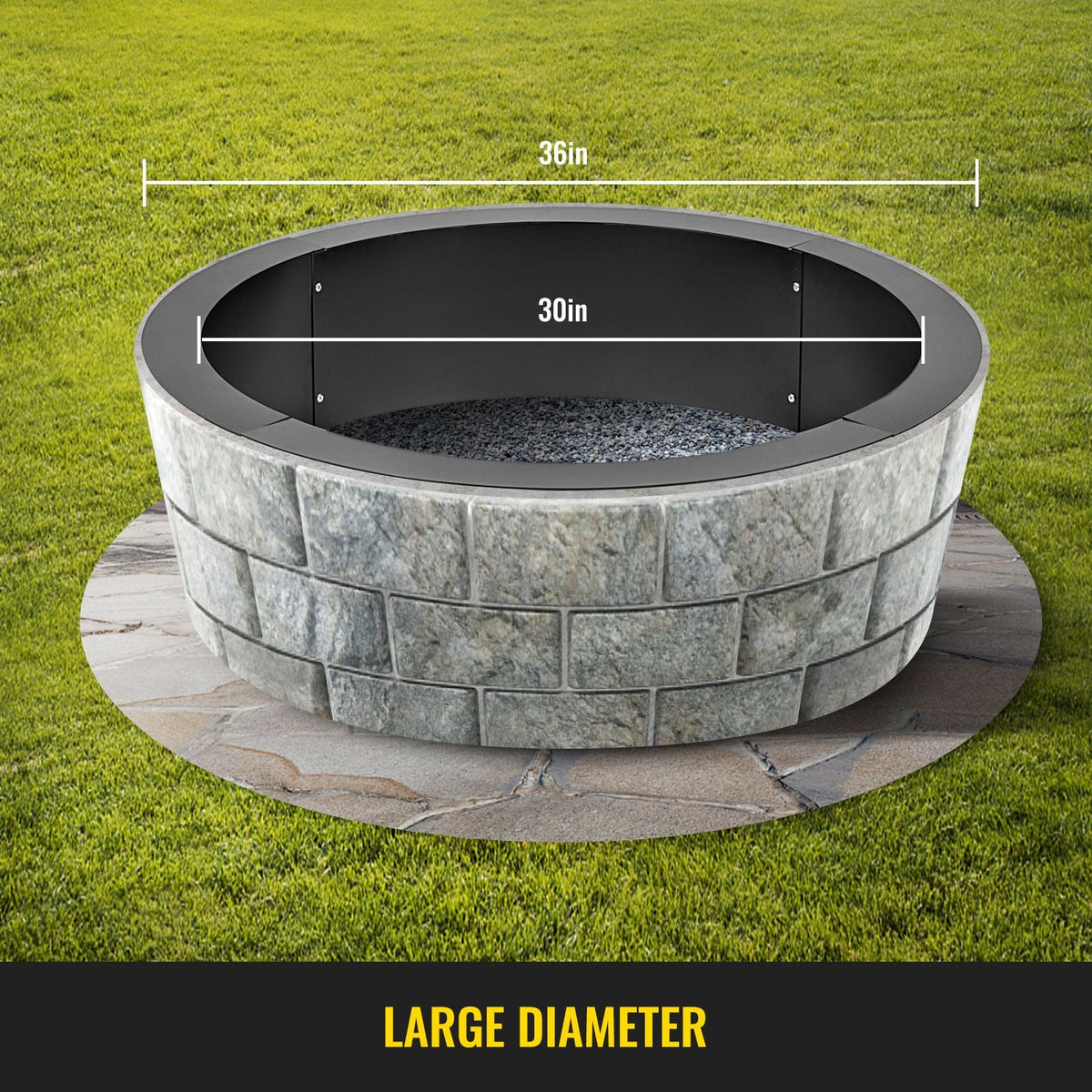 Fire Pit Ring 36-Inch Outer/30-Inch Inner Diameter, Fire Pit Insert 3.0mm Thick Heavy Duty Solid Steel, Fire Pit Liner DIY Campfire Ring Above or In-Ground for Outdoor