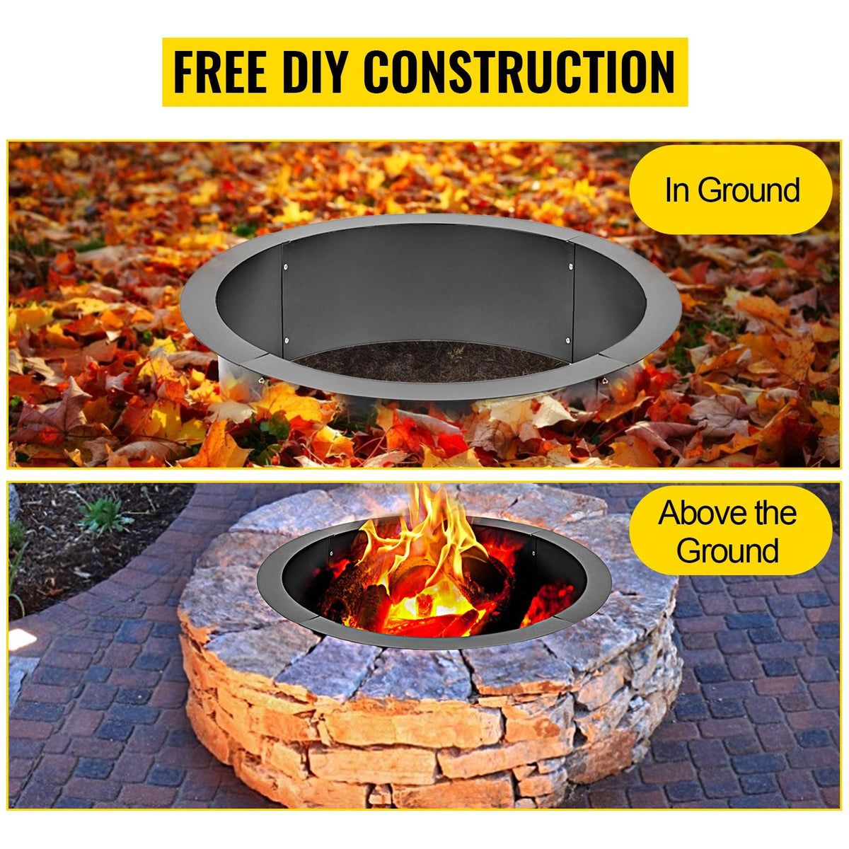 Fire Pit Ring 42-Inch Outer/36-Inch Inner Diameter, Fire Pit Insert 3.0mm Thick Heavy Duty Solid Steel, Fire Pit Liner DIY Campfire Ring Above or In-Ground for Outdoor
