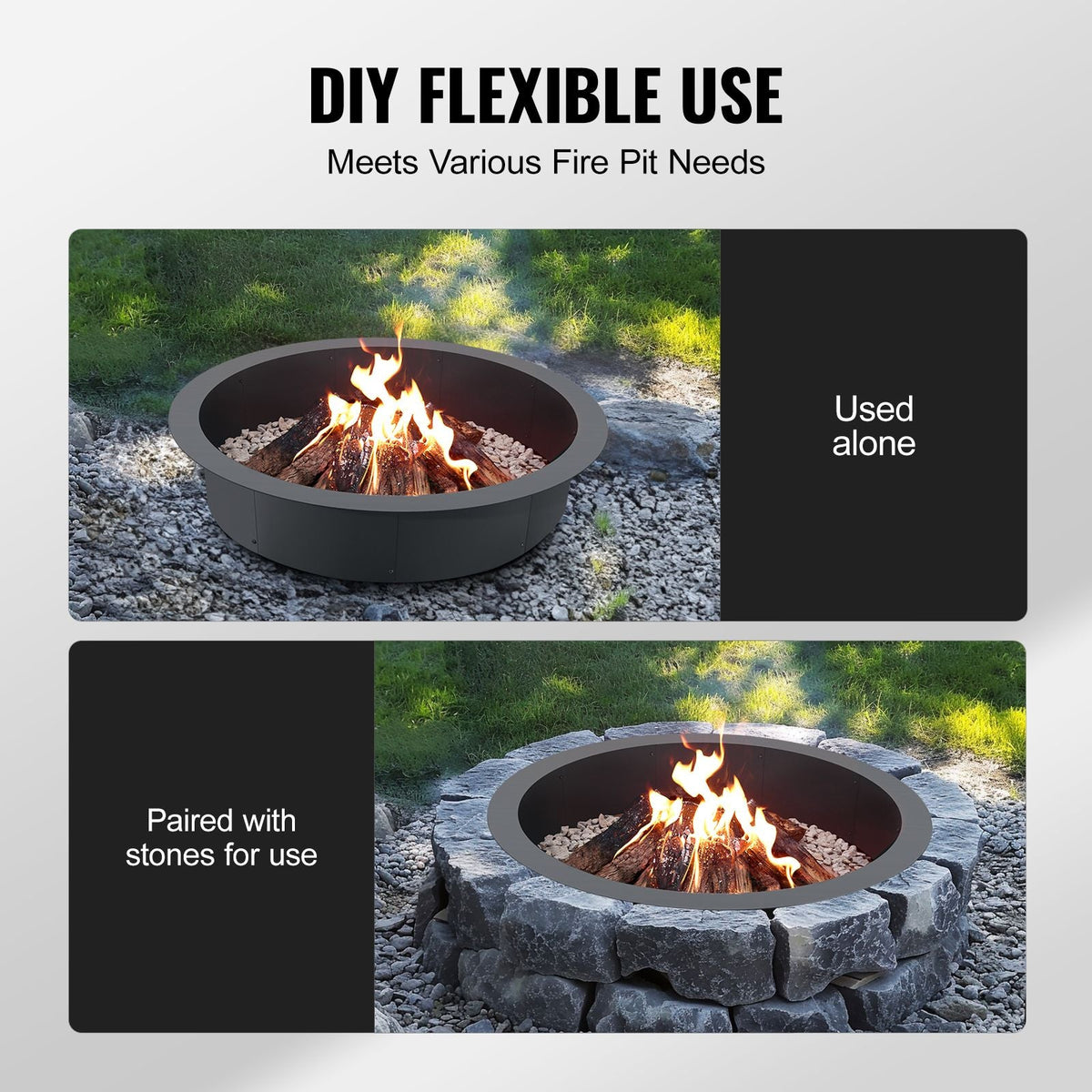 Fire Pit Ring, 44-Inch Outer/39-Inch Inner Diameter, 10inch Height 2.5mm Thick Fire Pit Insert, Heavy Duty Carbon Steel Liner DIY Campfire Ring above or In-Ground, for Outdoor Camping, Bonfires
