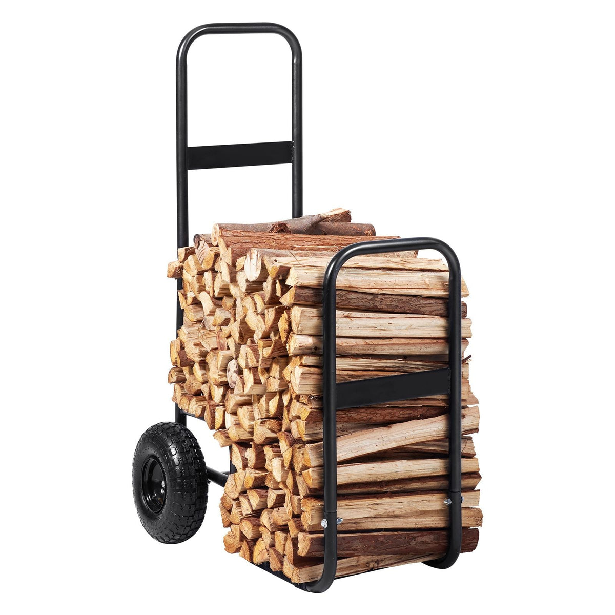 Firewood Log Cart, 250 lbs Load Capacity, Outdoor and Indoor Wood Rack Storage Mover with Pneumatic Rubber Wheels, Heavy Duty Steel Dolly Hauler, Firewood Carrier for Fireplace, Fire Pit, Black
