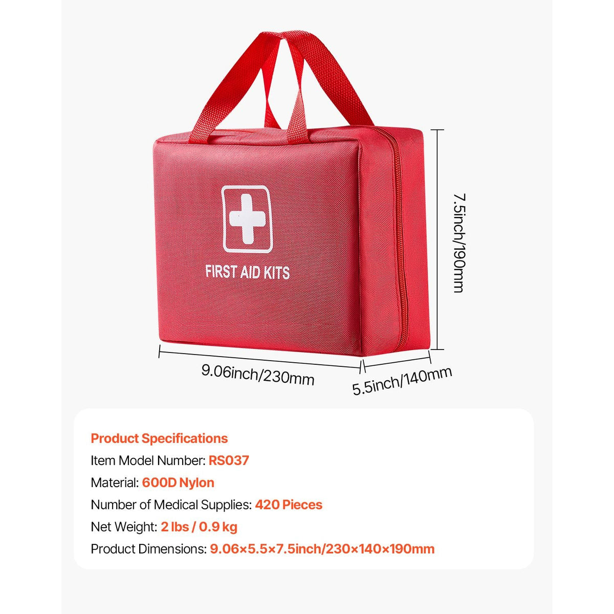 First Aid Kit, 420 Pieces, 600D Nylon Large Survival First Aid Bag, Emergency Medical Supplies, for Home, Car, Office, Travel, Camping, Truck, Hiking, Sports, Vehicle and Outdoor Emergencies