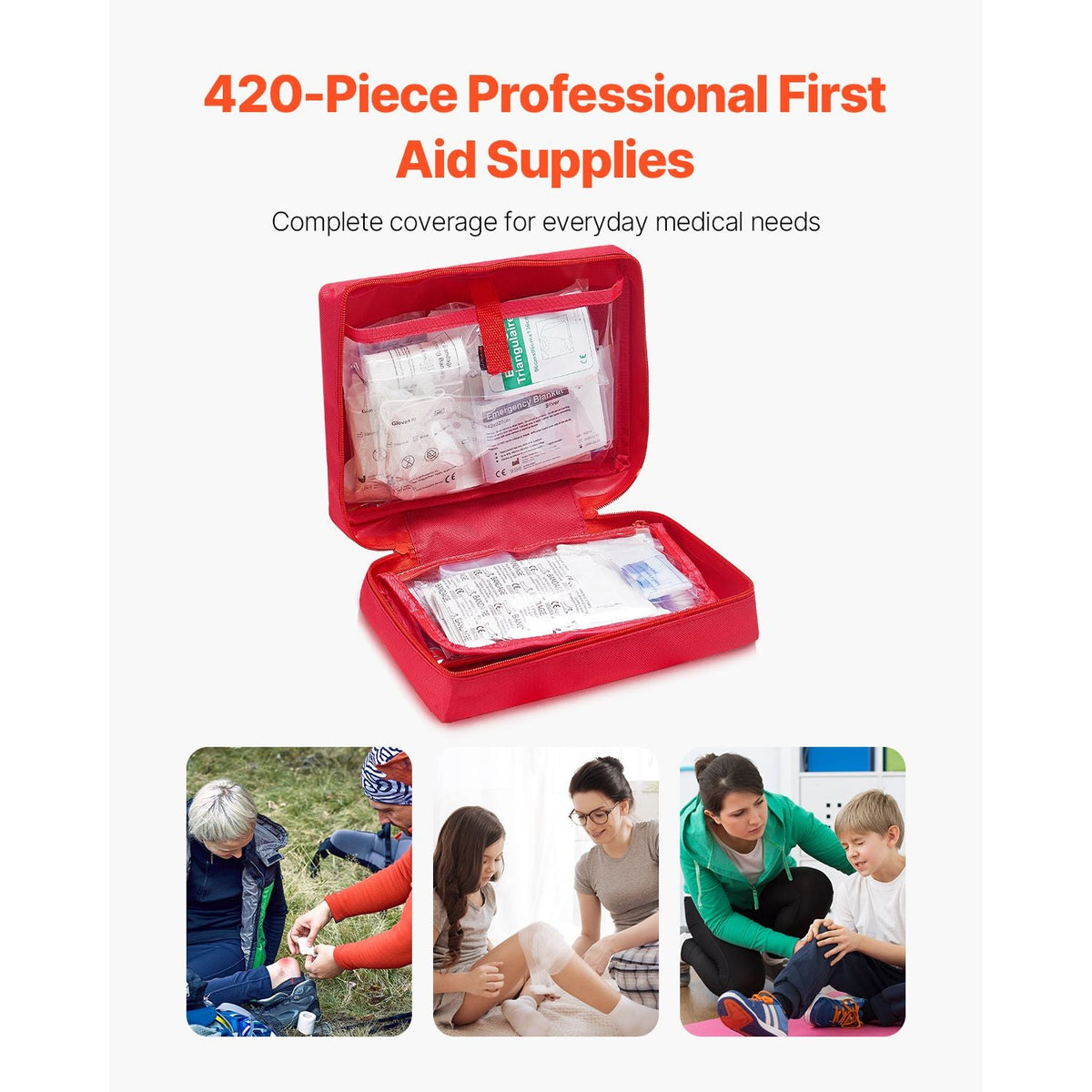 First Aid Kit, 420 Pieces, 600D Nylon Large Survival First Aid Bag, Emergency Medical Supplies, for Home, Car, Office, Travel, Camping, Truck, Hiking, Sports, Vehicle and Outdoor Emergencies