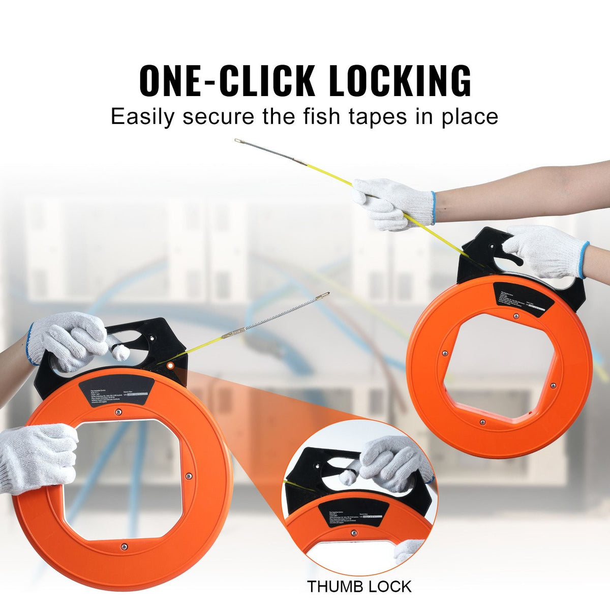 Fish Tape, 100 ft, 3/16-inch, Fiberglass Cable Guide with Enhanced Casing and Grip, User-Friendly Wire Routing Instrument, Bendable Wiring Aid for Walls and Electrical Ducts, Insulating