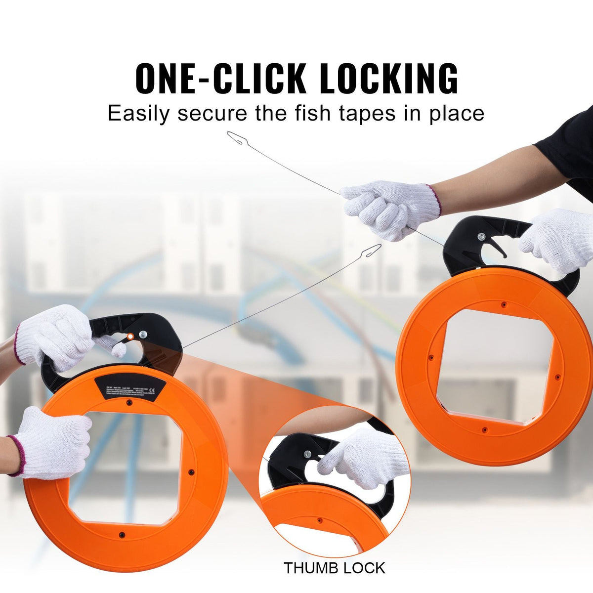 Fish Tape, 120-foot, 1/8-inch, Steel Wire Puller with Optimized Housing and Handle, Easy-to-Use Cable Puller Tool, Flexible Wire Fishing Tools for Walls and Electrical Conduit, Non-Conductive
