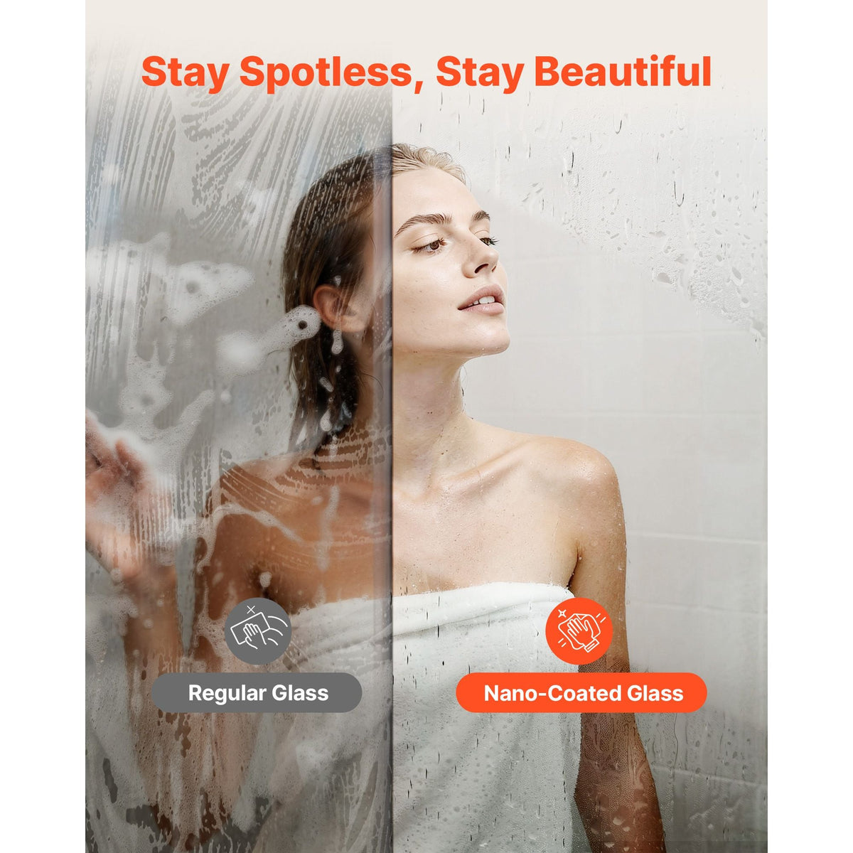 Fixed Glass Shower Panel, 34 x 73.6 in Full-Framed Fixed Shower Screen, 5/16 in Thick Clear Tempered Glass Door with Bottom Seal Strip and Hardware, Easy to Clean, for Bathroom, Matte Black