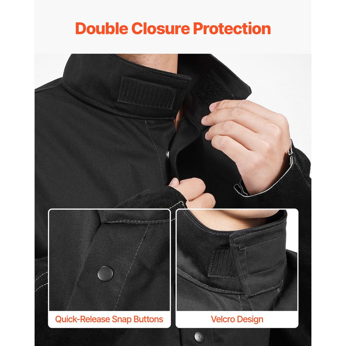 Flame Resistant Welding Jacket, Heavy Duty Split Cowhide Leather Sleeves + 9 oz. FR Pure Cotton Body, Heat-Resistant Welding Safety Jacket for Welder Fitters - XL Size