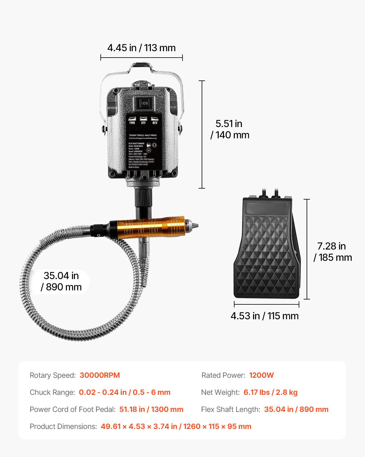 Flex Shaft Grinder, 1200W 30,000RPM Electric Flex Shaft Rotary Tool Carver, Multi-functional Hanging Grinding Machine with 31PCS Accessories & Foot Pedal for Carving Buffing Drilling Polishing