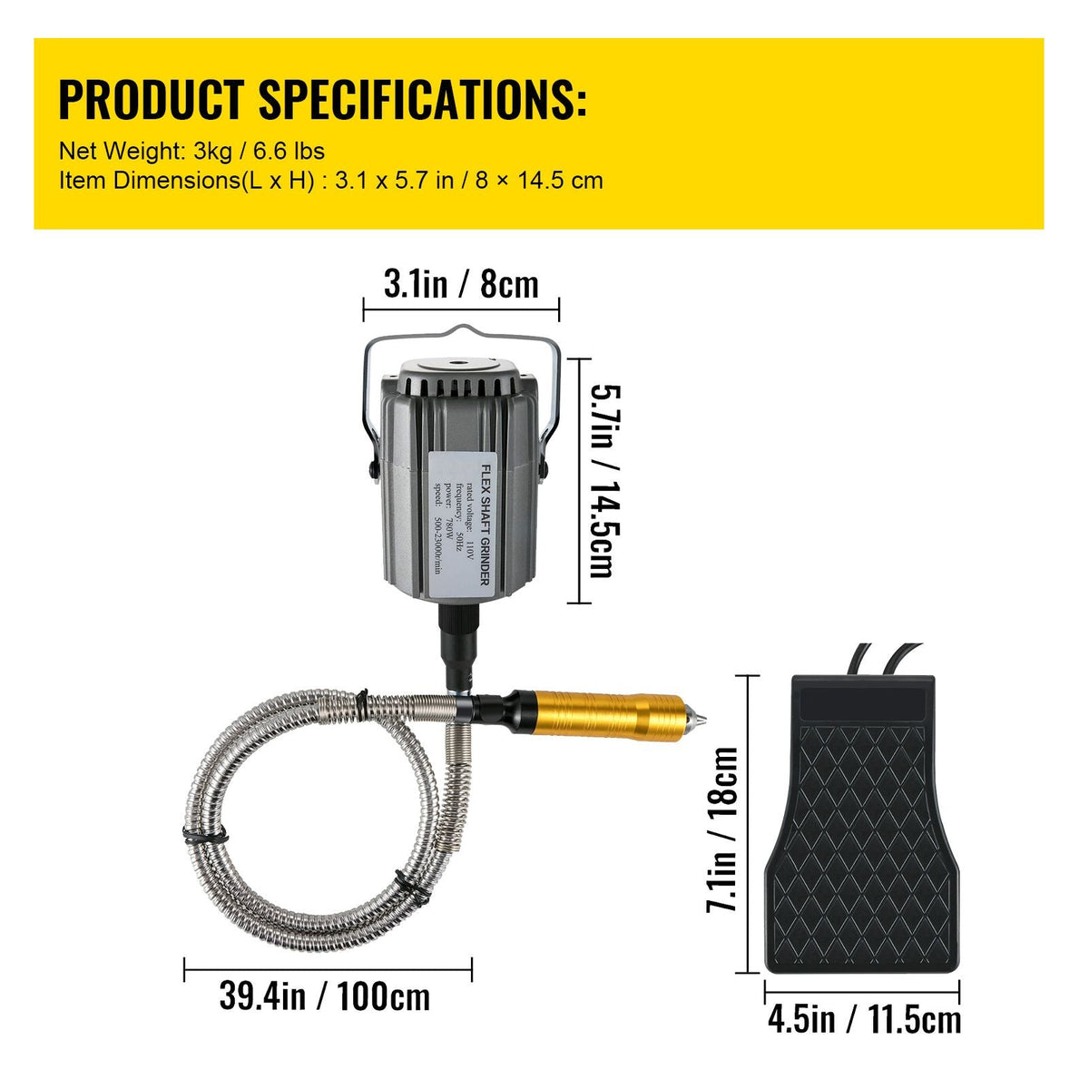 Flex Shaft Grinder 780W Rotary Tool 500-23000RPM Rotary Carver with 1/4\" 3-Jaw Chuck & Stepless Speed Foot Pedal Hanging Grinding Machine 131PCS Accessories for Jewelry Polishing Grinding DIY