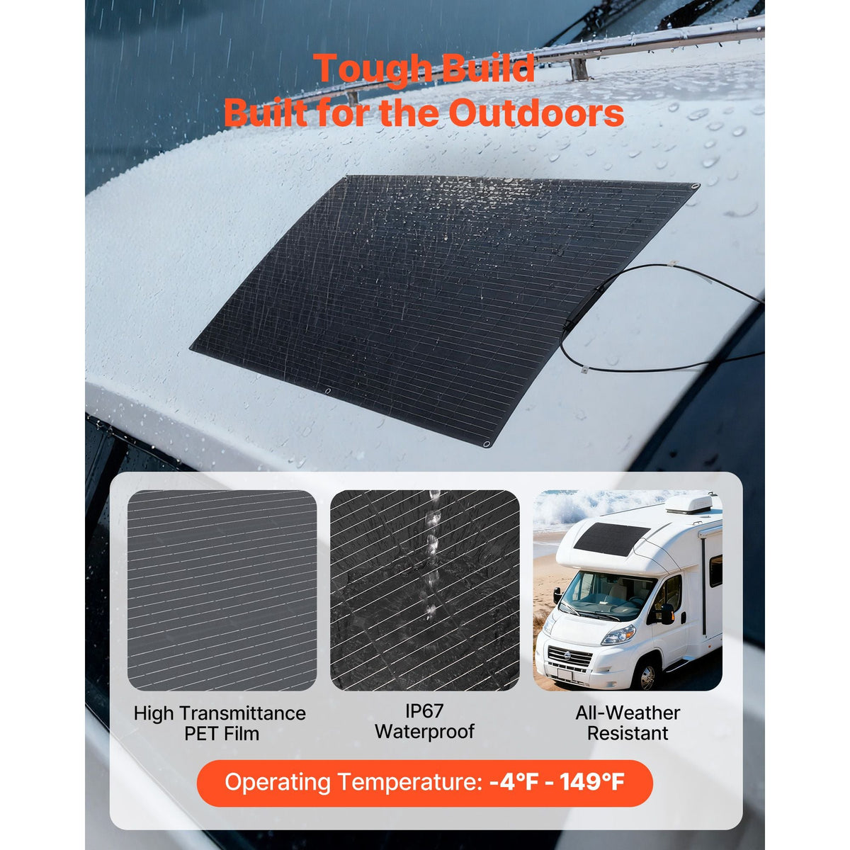 Flexible Solar Panel, 200W Semi-Flexible Bendable Monocrystalline Solar Panel, 21.9% Efficiency Mono Off-Grid Charger with MC4 Output, IP67 Waterproof for Marine RV Car Cabin Curved Surfaces