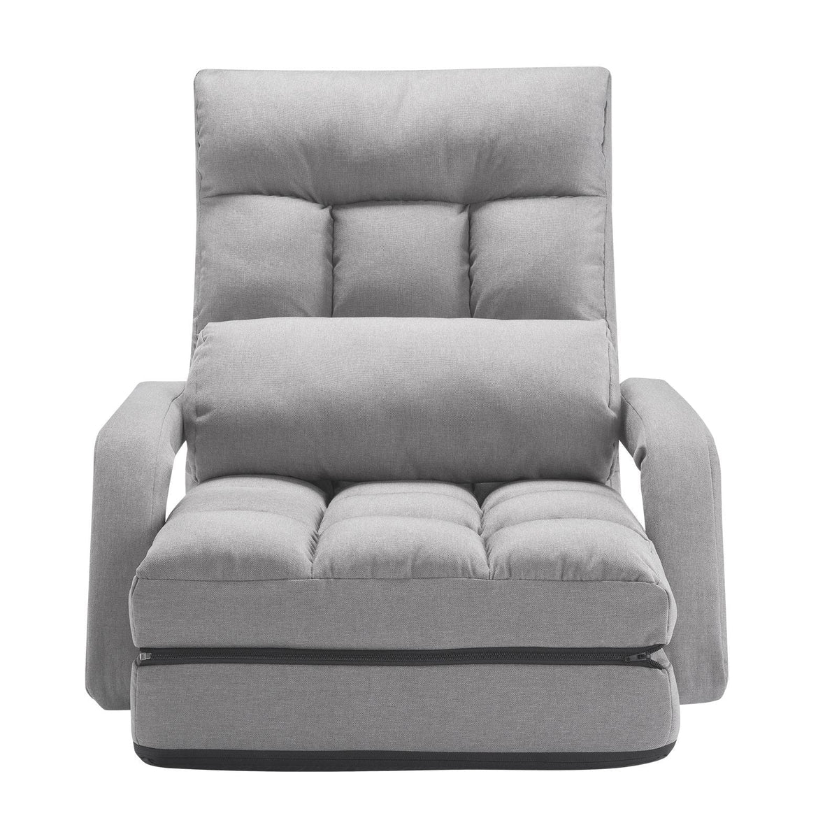Floor Chair, Floor Gaming Chair with 5 Adjustable Position and Back Support, Folding Sofa Chair with Armrest for Adults, Sofa Lounger Bed with Back Cushion for Living Room and Bedroom, Gray