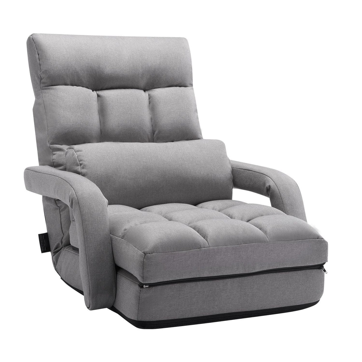 Floor Chair, Floor Gaming Chair with 5 Adjustable Position and Back Support, Folding Sofa Chair with Armrest for Adults, Sofa Lounger Bed with Back Cushion for Living Room and Bedroom, Gray