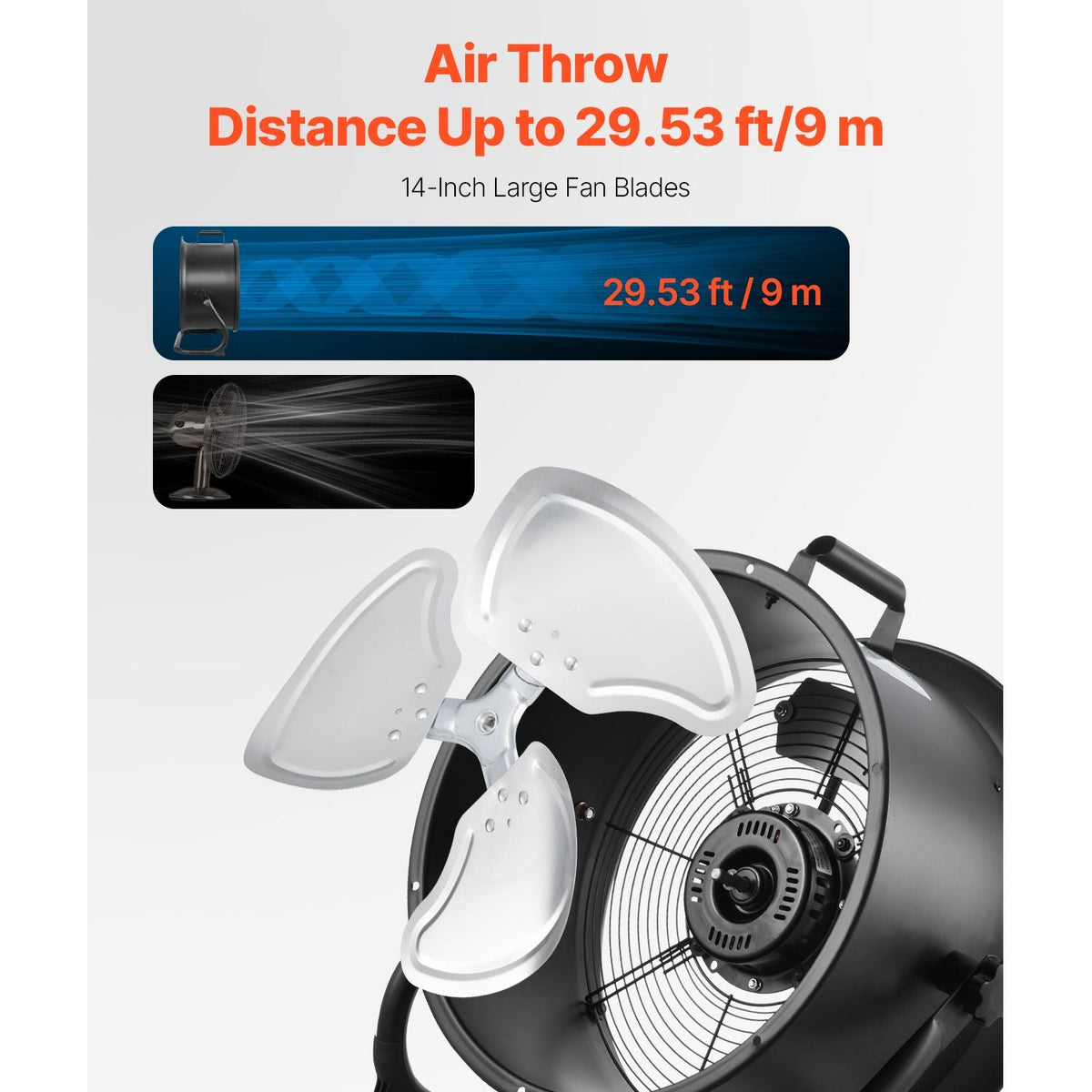 Floor Fan, 3 Speeds High Velocity Heavy Duty 14 Inch Industrial Fan, 2520 CFM 360° Adjustable Tilt 23.62 ft/sec Airflow Large Metal Fan, for Home, Gym, Office, Garage, Commercial Shop & Bedroom