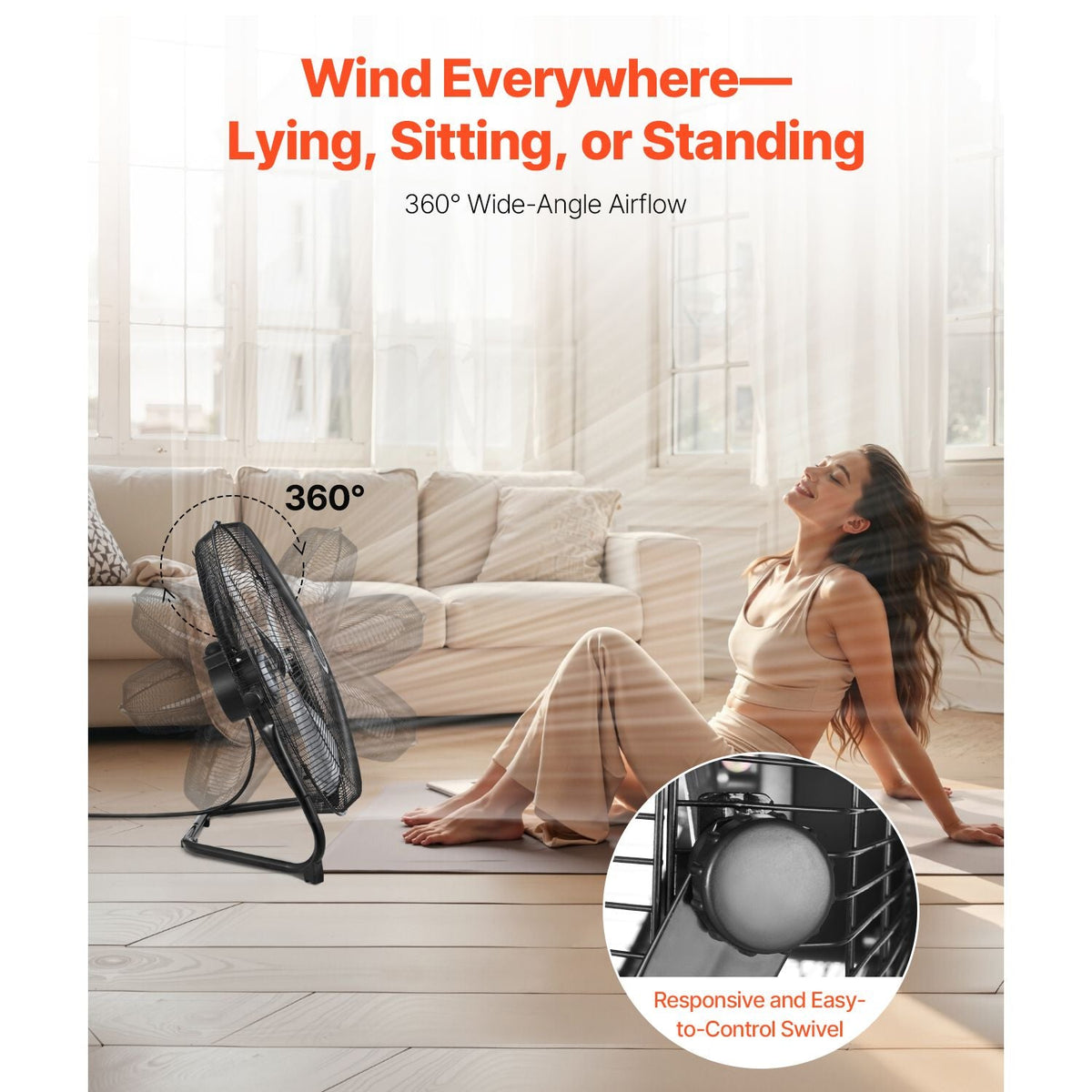 Floor Fan, 3 Speeds High Velocity Heavy Duty 18 Inch Industrial Fan, 4000 CFM 360° Adjustable Tilt 19.69 ft/sec Airflow Large Metal Fan, for Home, Gym, Office, Garage, Commercial Shop & Bedroom