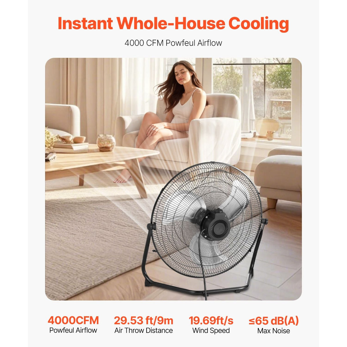 Floor Fan, 3 Speeds High Velocity Heavy Duty 18 Inch Industrial Fan, 4000 CFM 360° Adjustable Tilt 19.69 ft/sec Airflow Large Metal Fan, for Home, Gym, Office, Garage, Commercial Shop & Bedroom