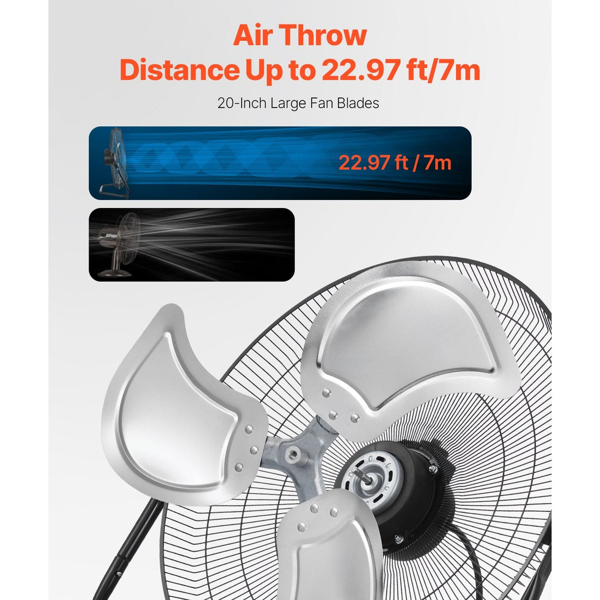 Floor Fan, 3 Speeds High Velocity Heavy Duty 20 Inch Industrial Fan, 4800 CFM 360° Adjustable Tilt 21.33 ft/sec Airflow Large Metal Fan, for Home, Gym, Office, Garage, Commercial Shop & Bedroom